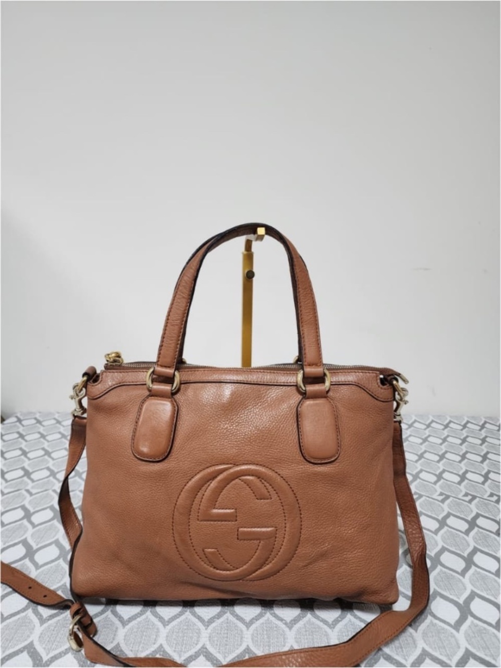 Authentic GUCCI Cellarius Calfskin Small Soho Top Handle Satchel Bag Peach